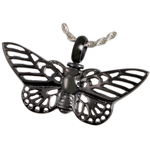 Butterfly Pendant Cremation Jewelry-Jewelry-New Memorials-Nocturnal Stainless Steel-Free Black Satin Cord-Afterlife Essentials