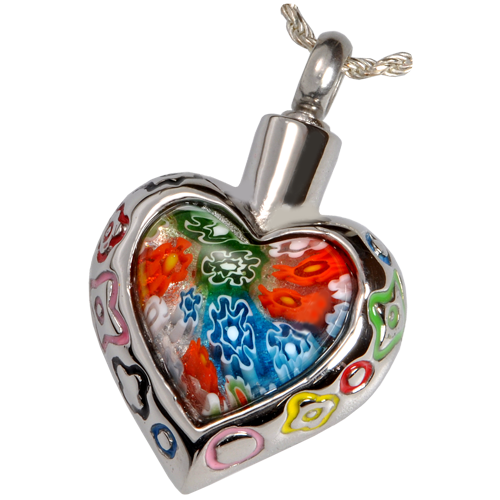 Stainless Steel Art Glass Heart Ii Cremation Jewelry-Jewelry-New Memorials-Afterlife Essentials