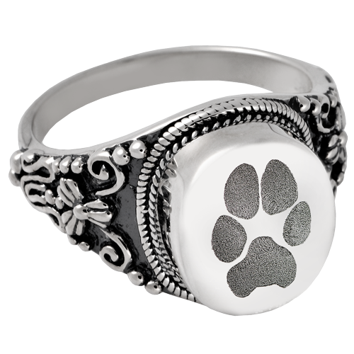 Round Ring Pawprint Pet Print Cremation Jewelry-Jewelry-New Memorials-Sterling Silver-5-Afterlife Essentials