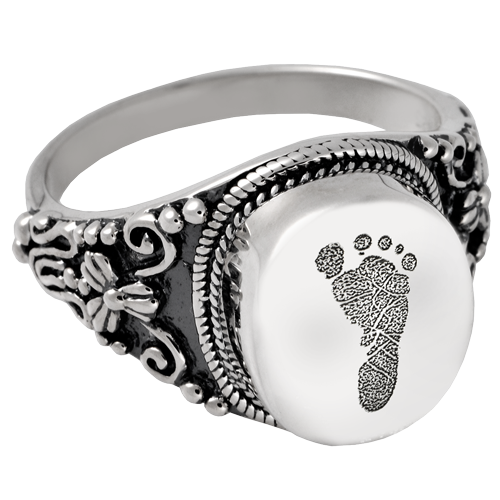 Round Ring - Footprint Fingerprint Cremation Jewelry-Jewelry-New Memorials-Sterling Silver-5-Afterlife Essentials