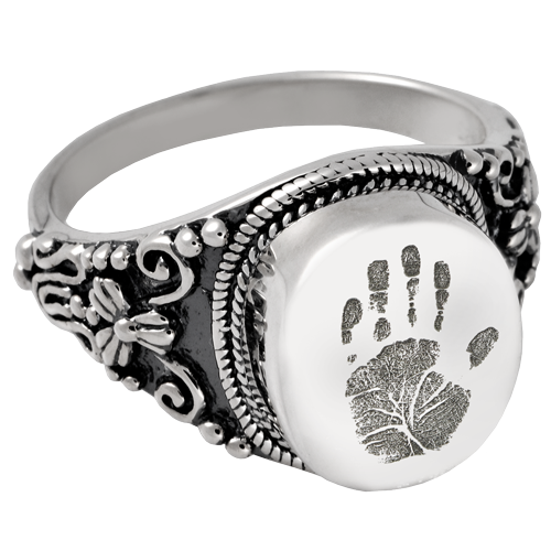 Round Ring - Handprint Fingerprint Cremation Jewelry-Jewelry-New Memorials-Sterling Silver-5-Afterlife Essentials