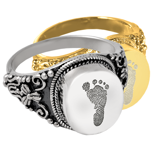 Round Ring - Footprint Fingerprint Cremation Jewelry-Jewelry-New Memorials-Afterlife Essentials