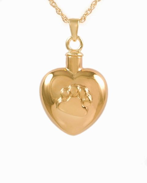 Gold Plated Heart with Paw Cremation Jewelry-Jewelry-Cremation Keepsakes-Afterlife Essentials