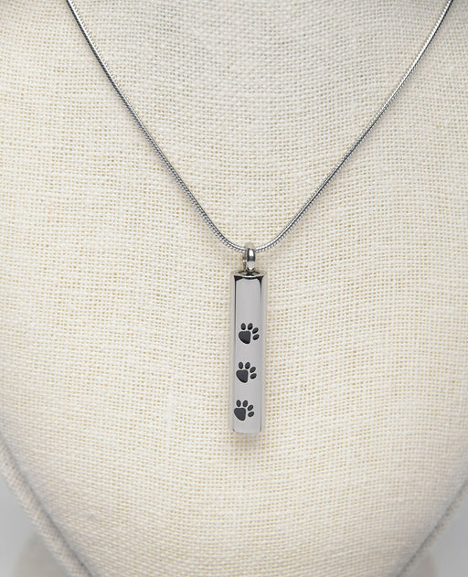 Stainless Steel Cremation Urn Pendant with Chain – Cylinder with Three Paw Prints-Jewelry-Bogati-Afterlife Essentials