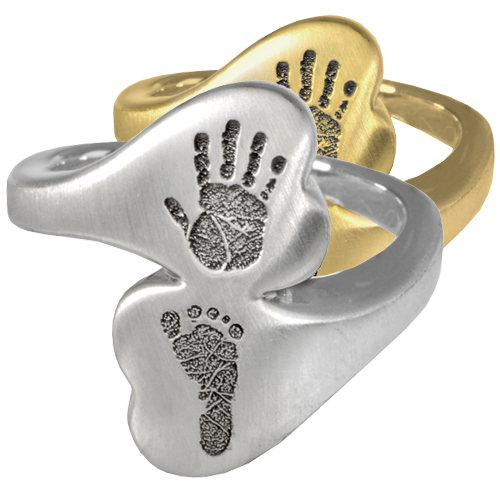 Double Chamber Heart Ring Hand and Foot Print Cremation Jewelry-Jewelry-New Memorials-Afterlife Essentials