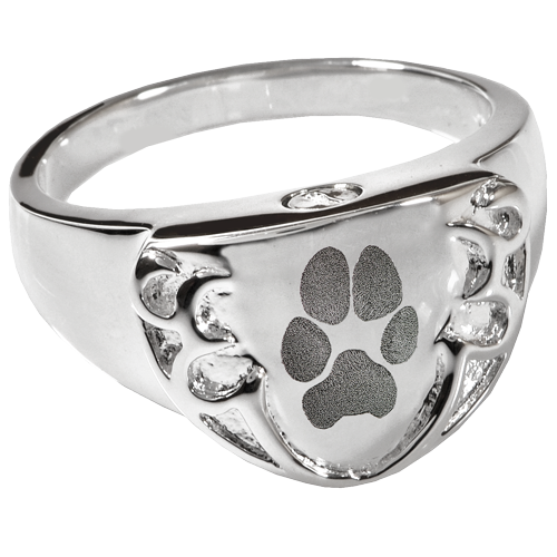 Shield Ring Pawprint Pet Print Cremation Jewelry-Jewelry-New Memorials-Sterling Silver-5-Afterlife Essentials