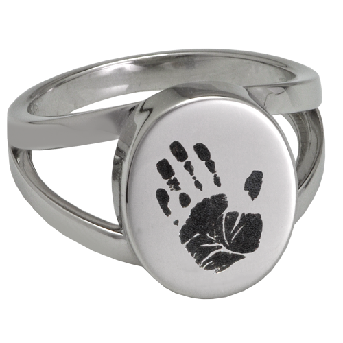 Elegant Oval V Ring Handprint Fingerprint Memorial Jewelry-Jewelry-New Memorials-Stainless Steel-No Compartment-5-Afterlife Essentials