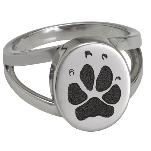 Elegant Oval V Ring Pawprint Pet Memorial Jewelry-Jewelry-New Memorials-Stainless Steel-No Compartment-5-Afterlife Essentials