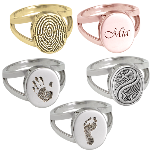 Personalized Elegant Oval "V" Ring-Jewelry-New Memorials-Afterlife Essentials
