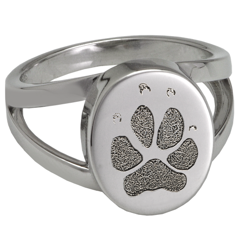 Elegant Oval V Ring Pawprint Pet Memorial Jewelry-Jewelry-New Memorials-Sterling Silver-No Compartment-5-Afterlife Essentials