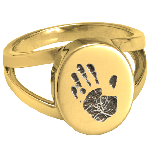 Elegant Oval V Ring Handprint Fingerprint Memorial Jewelry-Jewelry-New Memorials-14K Solid Yellow Gold (allow 4-5 weeks)-No Compartment-5-Afterlife Essentials