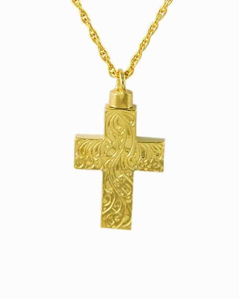 Gold Plated Etched Cross Cremation Jewelry-Jewelry-Cremation Keepsakes-Afterlife Essentials