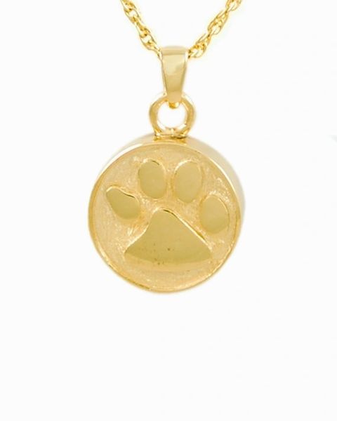 Gold Plated Round Pendant with Paw Cremation Jewelry-Jewelry-Cremation Keepsakes-Afterlife Essentials