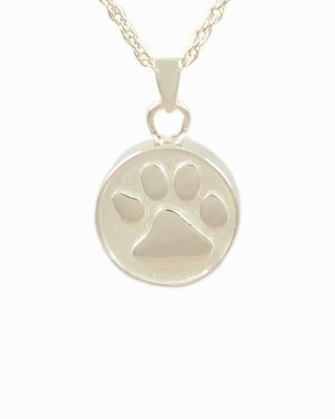 Sterling Silver Round Pendant with Paw Cremation Jewelry-Jewelry-Cremation Keepsakes-Afterlife Essentials