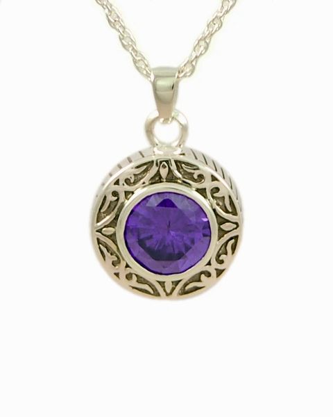Sterling Silver Round with Amethyst Stone Cremation Jewelry-Jewelry-Cremation Keepsakes-Afterlife Essentials