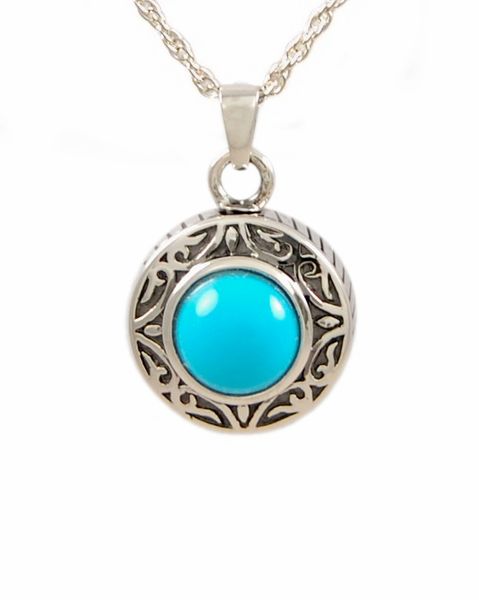 Sterling Silver Round with Turquoise Stone Cremation Jewelry-Jewelry-Cremation Keepsakes-Afterlife Essentials