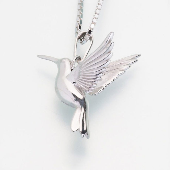 Hummingbird Pendant Cremation Jewelry-Jewelry-Madelyn Co-14K White Gold-Free 24" Black Satin Cord-Afterlife Essentials