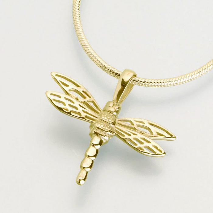 Small Dragonfly Cremation Jewelry-Jewelry-Madelyn Co-14K Yellow Gold-Free 24" Black Satin Cord-Afterlife Essentials