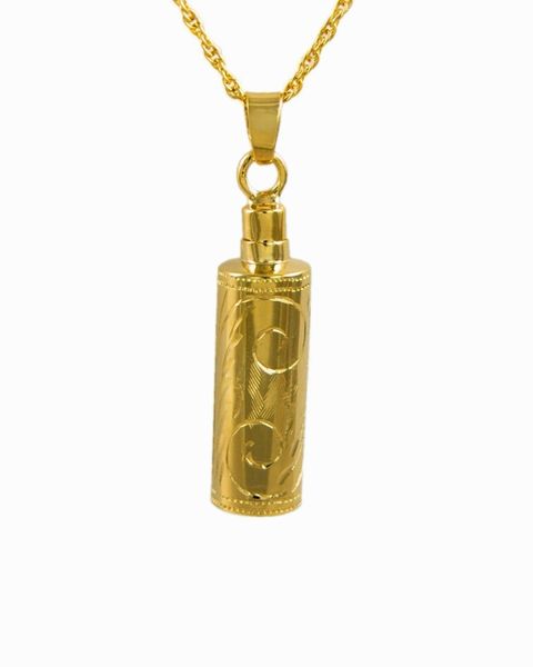 Gold Plated Etched Cylinder Cremation Jewelry-Jewelry-Cremation Keepsakes-Afterlife Essentials