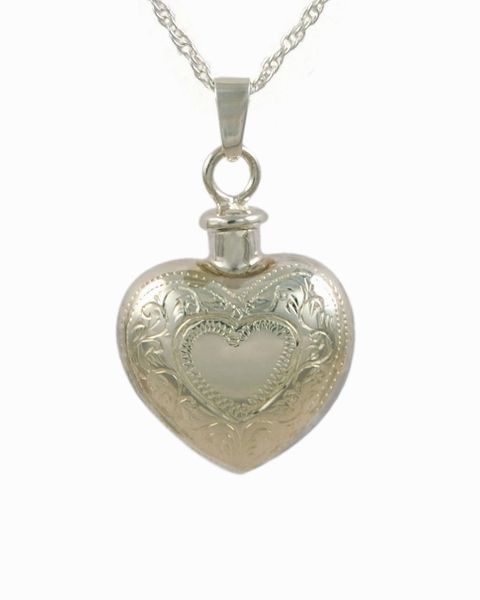 Sterling Silver Double Etched Heart Cremation Jewelry-Jewelry-Cremation Keepsakes-Afterlife Essentials