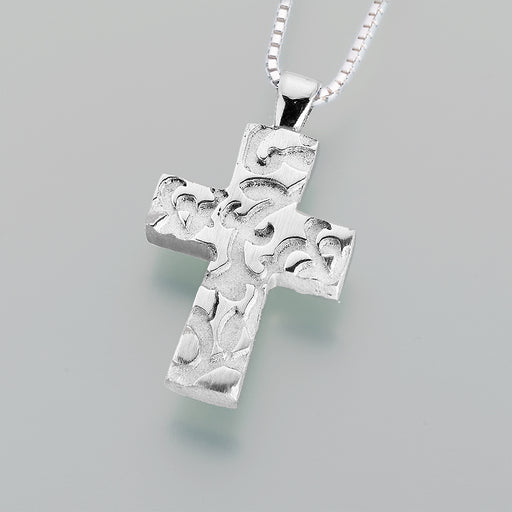 Pewter Cross w/ Filigree cremation jewelry-Jewelry-Madelyn Co-Standard pewter filigree-Free 24" Black Satin Cord-Afterlife Essentials