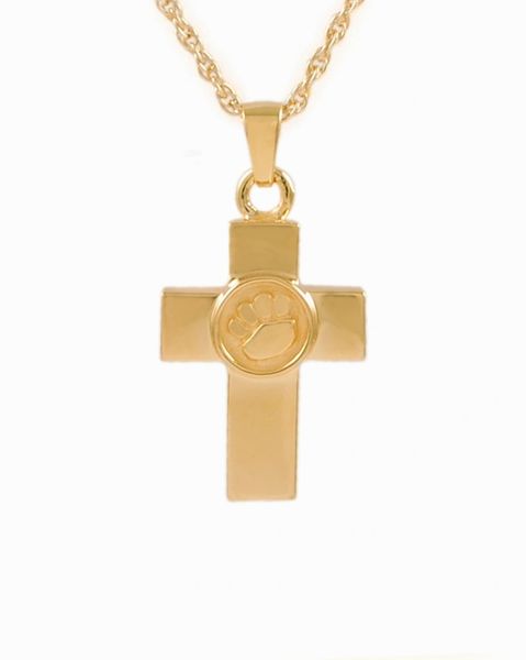 Gold Plated Cross with Paw Cremation Jewelry-Jewelry-Cremation Keepsakes-Afterlife Essentials