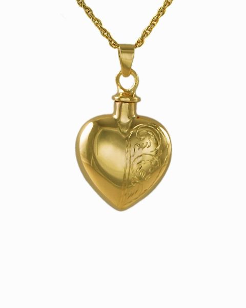 Gold Plated Half Etched Heart Cremation Jewelry-Jewelry-Cremation Keepsakes-Afterlife Essentials