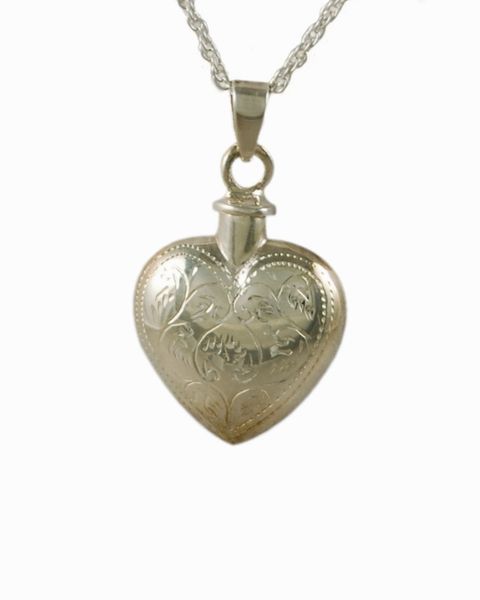 Sterling Silver Etched Heart Cremation Jewelry-Jewelry-Cremation Keepsakes-Afterlife Essentials