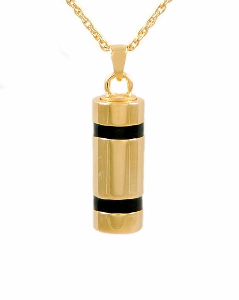 Gold Plated Cylinder with Black Striped Inlay Cremation Jewelry-Jewelry-Cremation Keepsakes-Afterlife Essentials