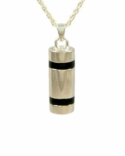 Sterling Silver Cylinder with Black Striped Inlay Cremation Jewelry-Jewelry-Cremation Keepsakes-Afterlife Essentials