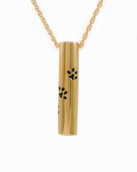 Gold Plated Pet Cylinder with Black Paws Cremation Jewelry-Jewelry-Cremation Keepsakes-Afterlife Essentials