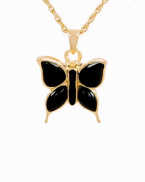 Gold Plated Onyx Butterfly Cremation Jewelry-Jewelry-Cremation Keepsakes-Afterlife Essentials