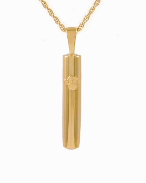 Gold Plated Cylinder with Paw Cremation Jewelry-Jewelry-Cremation Keepsakes-Afterlife Essentials