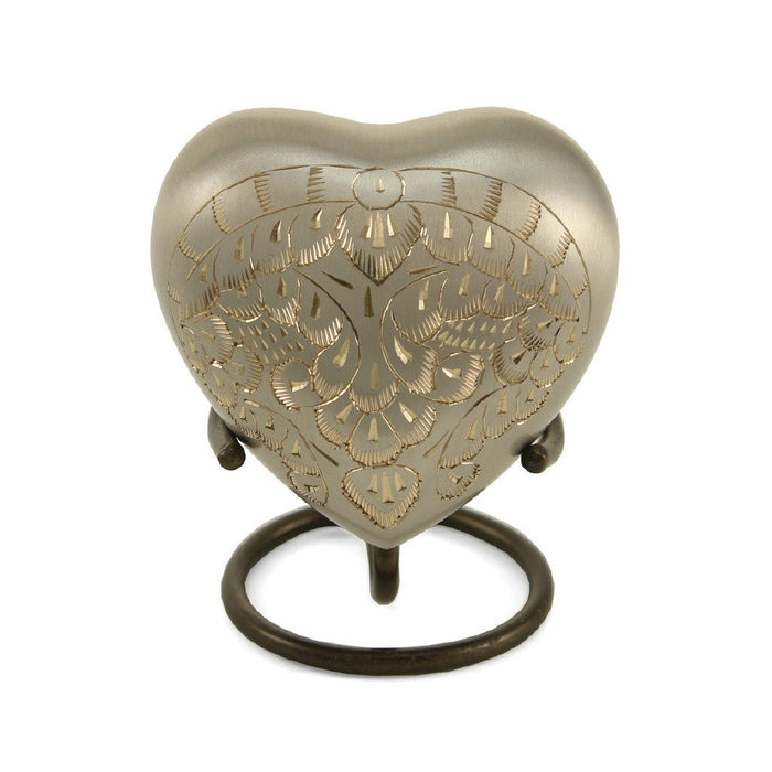 Classic Engraved Platinum Heart Keepsake with velvet box Cremation Urn-Cremation Urns-Terrybear-Afterlife Essentials