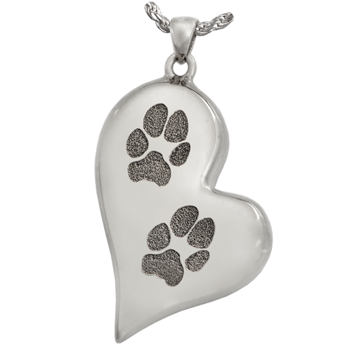 B&B Teardrop Heart 2 Pawprints Pendant Cremation Jewelry-Jewelry-New Memorials-925 Sterling Silver-Chamber (for ashes)-Afterlife Essentials