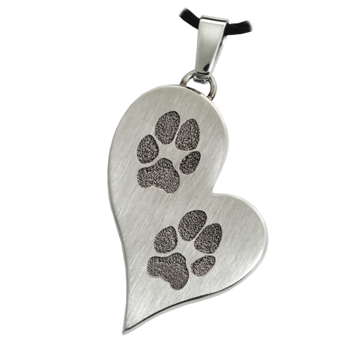 B&B Teardrop Heart 2 Pawprints Pendant Cremation Jewelry-Jewelry-New Memorials-Stainless Steel-No Chamber (flat)-Afterlife Essentials