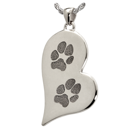 B&B Teardrop Heart 2 Pawprints Pendant Cremation Jewelry-Jewelry-New Memorials-925 Sterling Silver-No Chamber (flat)-Afterlife Essentials