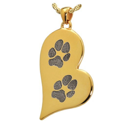 B&B Teardrop Heart 2 Pawprints Pendant Cremation Jewelry-Jewelry-New Memorials-14K Solid Yellow Gold (allow 4-5 weeks)-No Chamber (flat)-Afterlife Essentials