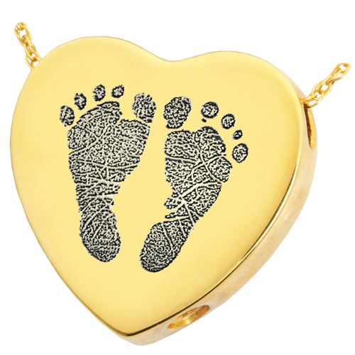 Heart Two Footprints Pendant Cremation Jewelry-Jewelry-New Memorials-14K Solid Yellow Gold (allow 4-5 weeks)-Chamber (for ashes)-Afterlife Essentials
