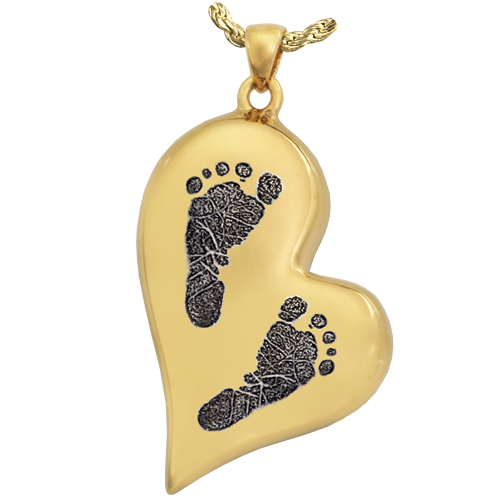 Teardrop Heart 2 Footprints Pendant Cremation Jewelry-Jewelry-New Memorials-14K Solid Yellow Gold (allow 4-5 weeks)-No Chamber (flat)-Afterlife Essentials