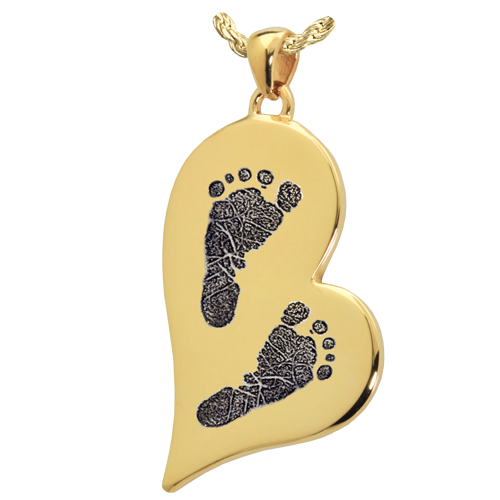 Teardrop Heart 2 Footprints Pendant Cremation Jewelry-Jewelry-New Memorials-14K Solid Yellow Gold (allow 4-5 weeks)-Chamber (for ashes)-Afterlife Essentials