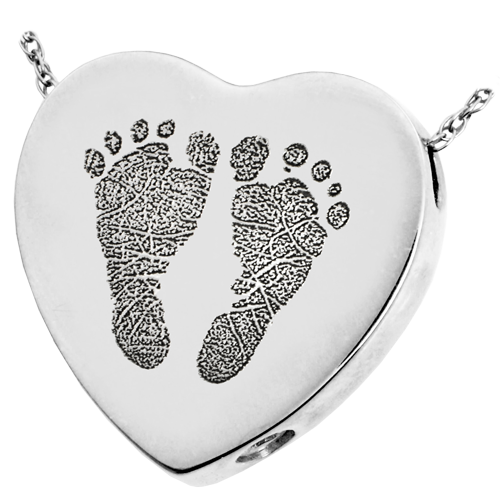 Heart Two Footprints Pendant Cremation Jewelry-Jewelry-New Memorials-925 Sterling Silver-Chamber (for ashes)-Afterlife Essentials