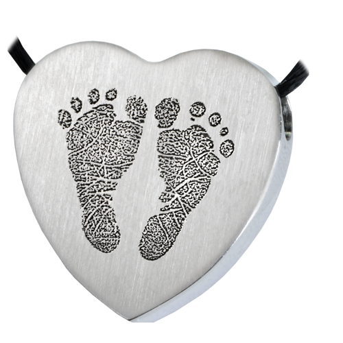 Heart Two Footprints Pendant Cremation Jewelry-Jewelry-New Memorials-Stainless Steel-No Chamber (flat)-Afterlife Essentials