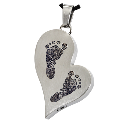 Teardrop Heart 2 Footprints Pendant Cremation Jewelry-Jewelry-New Memorials-Stainless Steel-Chamber (for ashes)-Afterlife Essentials