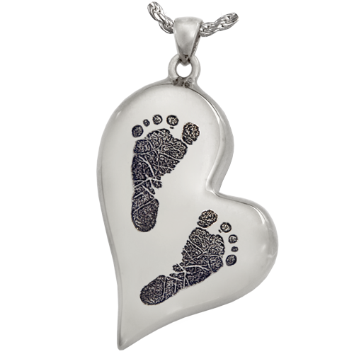 Teardrop Heart 2 Footprints Pendant Cremation Jewelry-Jewelry-New Memorials-925 Sterling Silver-Chamber (for ashes)-Afterlife Essentials