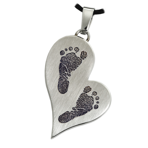 Teardrop Heart 2 Footprints Pendant Cremation Jewelry-Jewelry-New Memorials-Stainless Steel-No Chamber (flat)-Afterlife Essentials