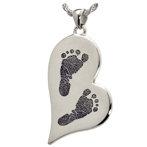 Teardrop Heart 2 Footprints Pendant Cremation Jewelry-Jewelry-New Memorials-925 Sterling Silver-No Chamber (flat)-Afterlife Essentials