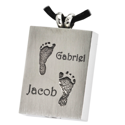 Rectangle Jewelry- Twin Footprints with Names-Jewelry-New Memorials-Stainless Steel-Chamber (for ashes)-Afterlife Essentials
