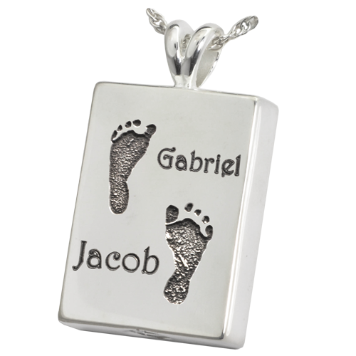 Rectangle Jewelry- Twin Footprints with Names-Jewelry-New Memorials-925 Sterling Silver-Chamber (for ashes)-Afterlife Essentials
