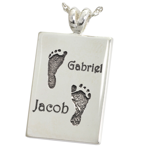 Rectangle Jewelry- Twin Footprints with Names-Jewelry-New Memorials-925 Sterling Silver-No Chamber (flat)-Afterlife Essentials